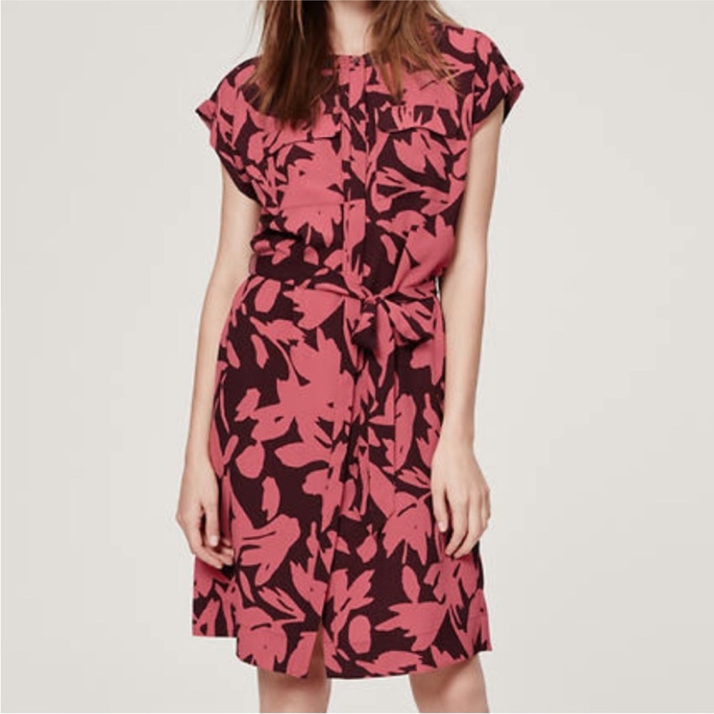 LOFT floral belted shirt dress